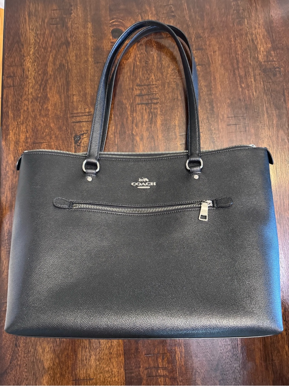Coach Gallery Black Pebbled Leather Shoulder Tote Silver Hardware